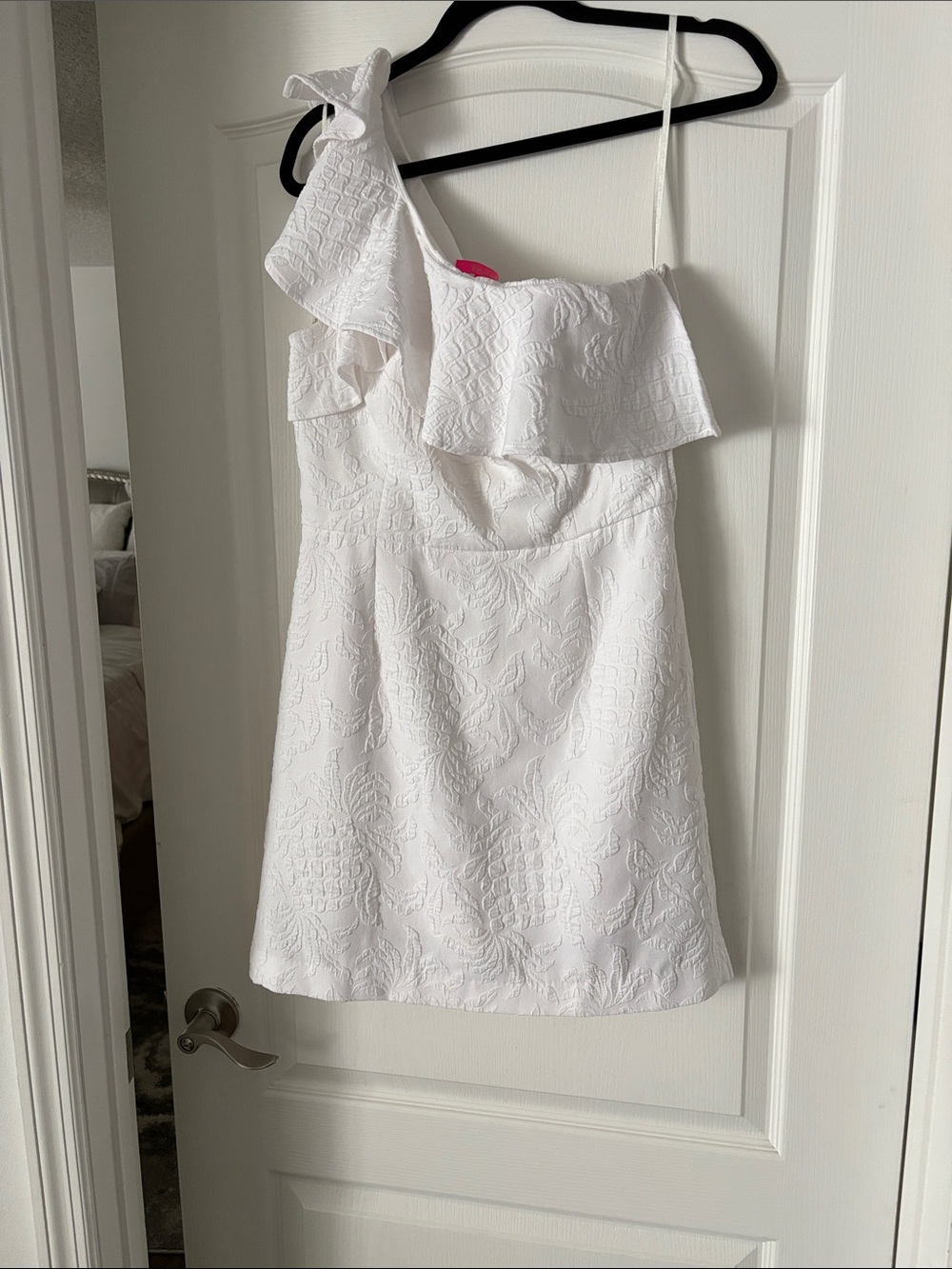 Lilly Pulitzer Embossed White One-Shoulder Ruffle Mini Dress